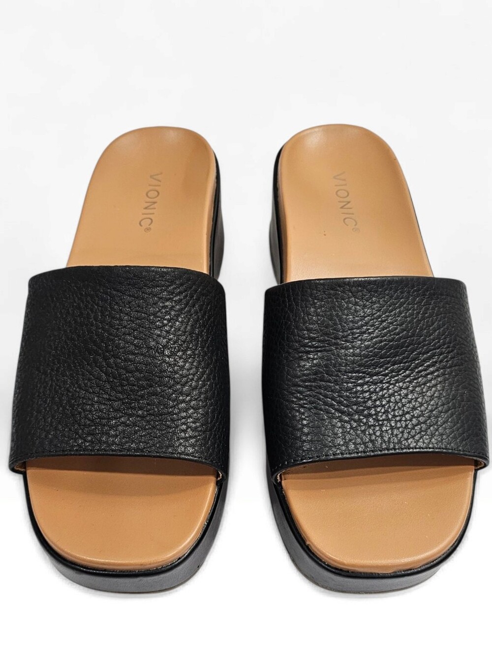 VIONIC Women Trista Black Pebbled Leather Comfort Platform Slide Sandals 8M - Picture 3 of 8